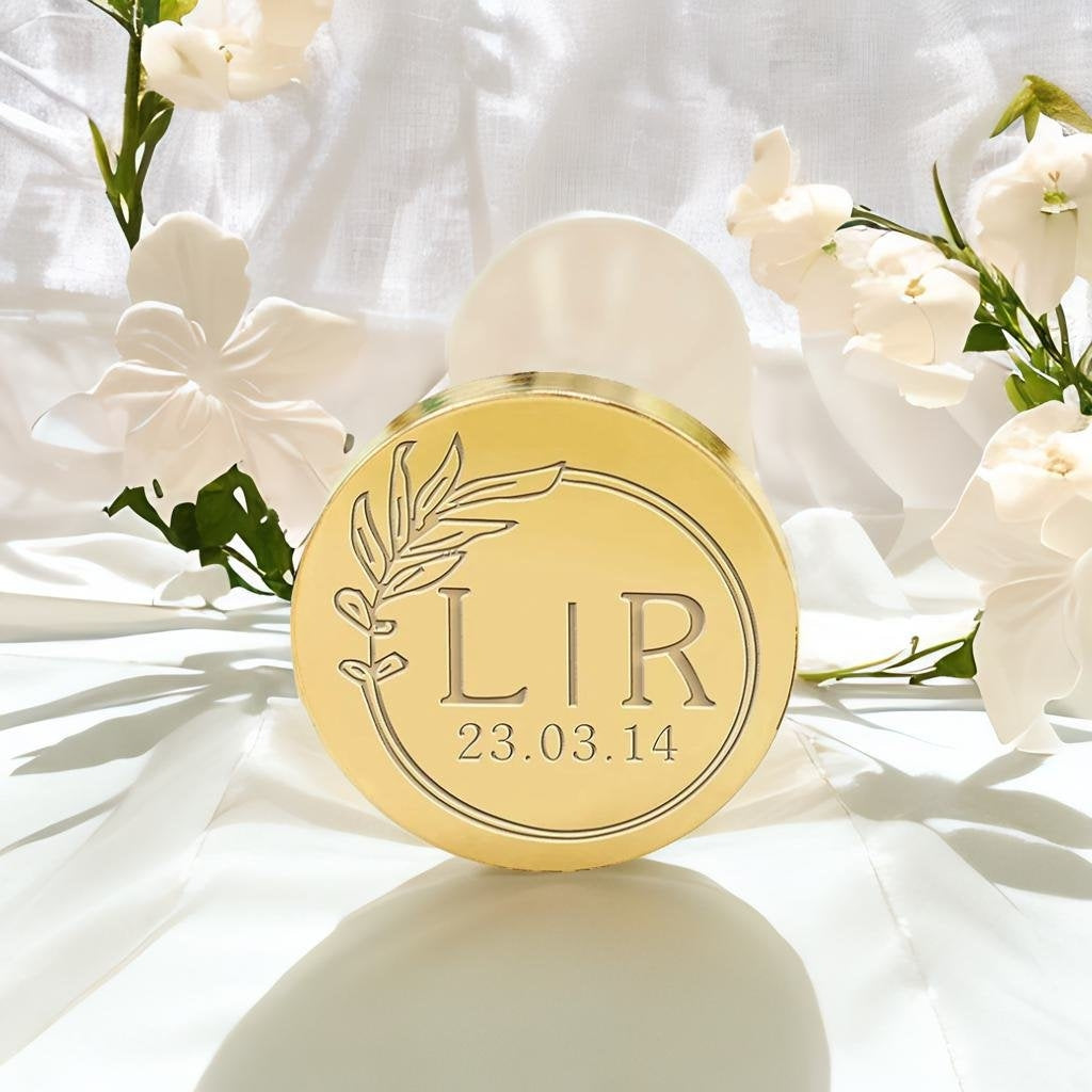Leaf Wreath Wedding Custom Wax Seal Stamp with Double Initials